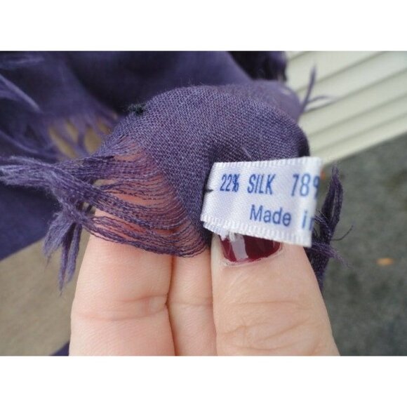 Vintage 1970s VALENTINO COUTURE Scarf Wrap Cashmere Silk Purple Beige Polka Dot - Picture 5 of 10